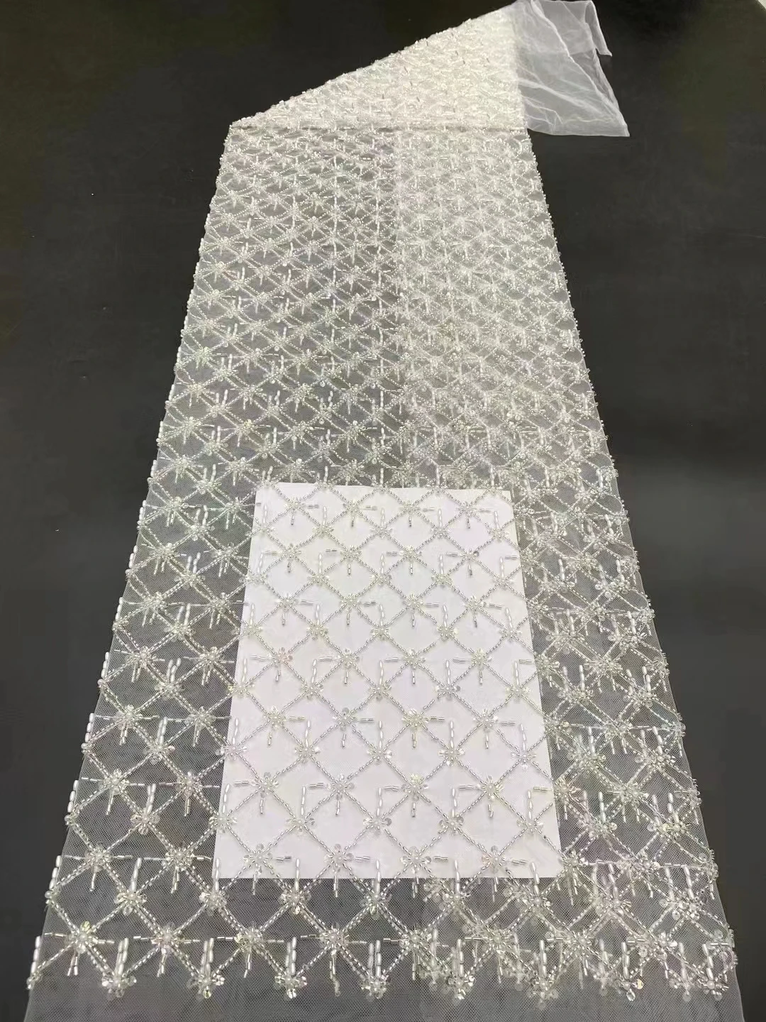 Nigerian Sequins Lace Fabric 2023 High Quality Tube Beads African Embroidery Fabric For Wedding Dress Sewing Mesh Lace 5 Yards S