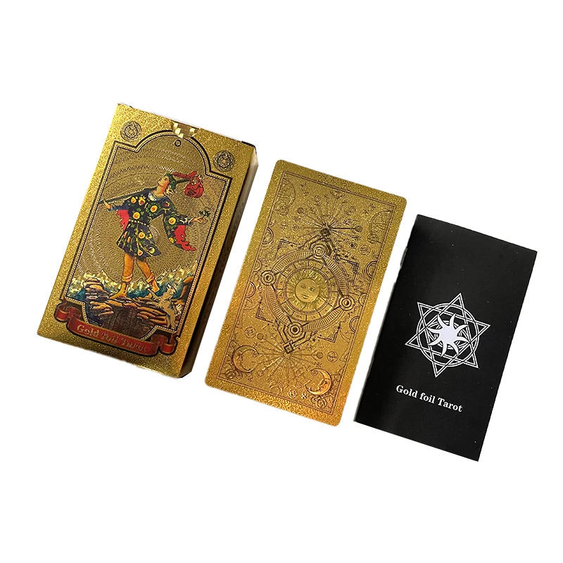 

Paper Manual Luxury Gold Foil Tarot Brand Bronzing PVC Waterproof Wear-resistant Board Game Card Divination Oracle Card Language