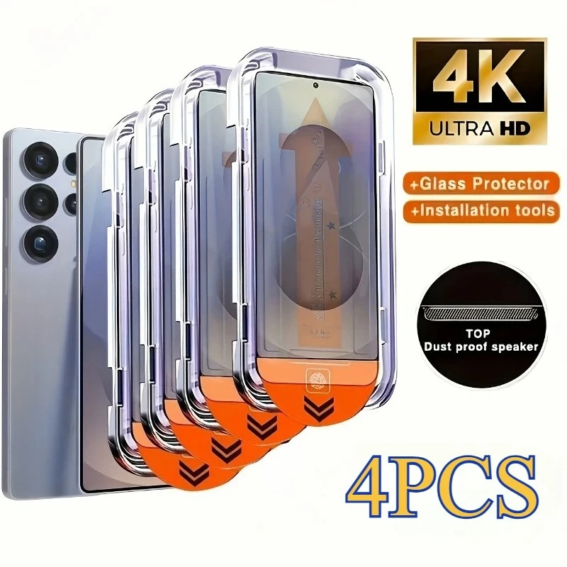 4Pcs Tempered Glass Screen Protectors for Samsung for Galaxy S25 Ultra S24 S23 S22 S21 S25 Plus S23 S24 S21 FE Glass