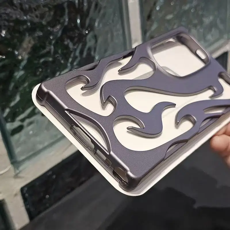 Luxury Plating Hollow 3D Flame Pattern Shockproof Soft Phone Case