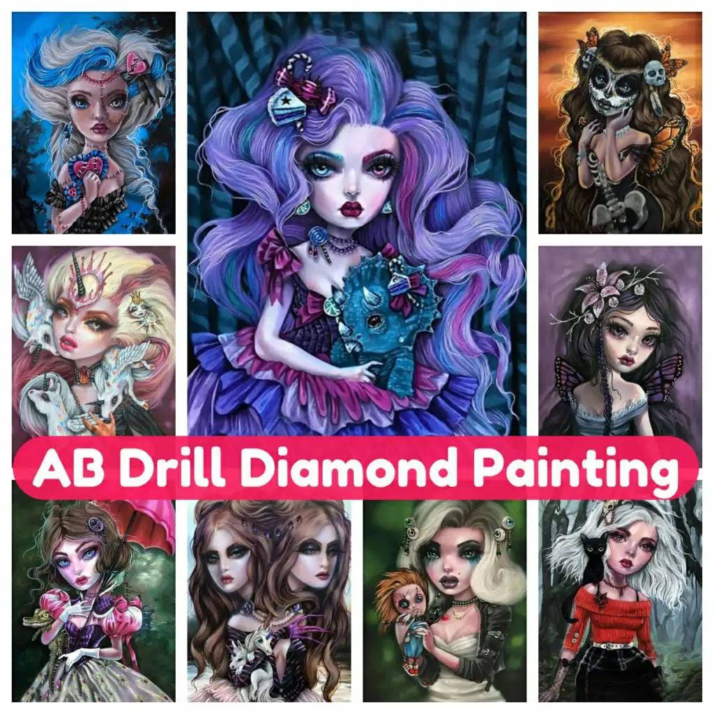 

Mosaic 5D AB Diamond Painting Art DIY Cartoon Dark Girl Full Drill Round Square Embroidery Handmade Rhinestones Corss Stitch Kit