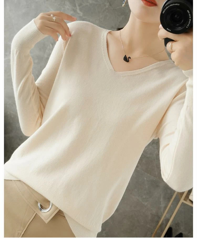 Sce33cc72899044d08f4d6c0be5e4b8dbT Women Sweater V-neck Spring Autumn Knitwear Long Sleeve Slim Warm Sweater Pullovers Lady Basic Jumpers Knitted Bottoming Shirt Mallzona