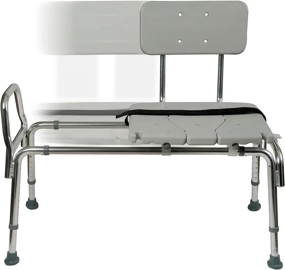 

DMI Tub Transfer Bench and Shower Chair with Non Slip Aluminum Body, FSA Eligible, Adjustable Seat Height and Cut Out Access