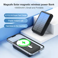 15W Solar Magnetic Power Bank 10000mAh, Wireless Charger w/ USB & USB-C, PD20W Fast Charge, Portable Solar Charger for Phones 2