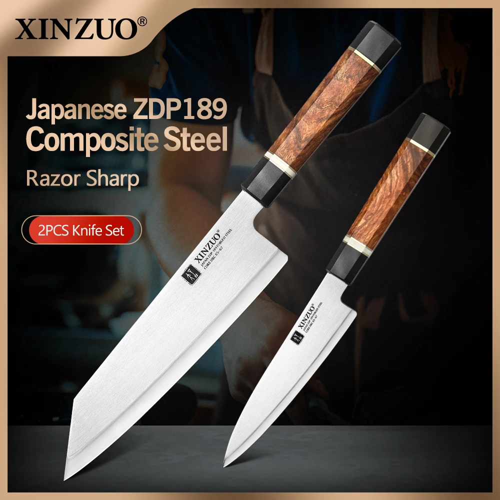 Xinzuo 2pcs Chef Knife Set Japan Zdp189 Composite Steel 15°±1 Per Side