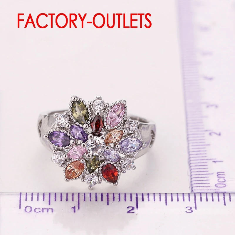 Fashion Rings 925 Sterling Silver Ring Colourful Cubic Zirconia Flower Design Cute Style Women Girls Party Engagement