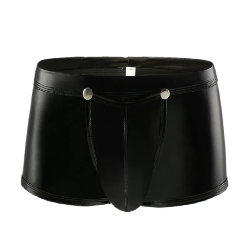 Mens Sexy Leather Lingerie Open Crotch Short Pants For Sex Latex Shaping Sheath Fetish Boxer Leather Underpants Bulge Pouch