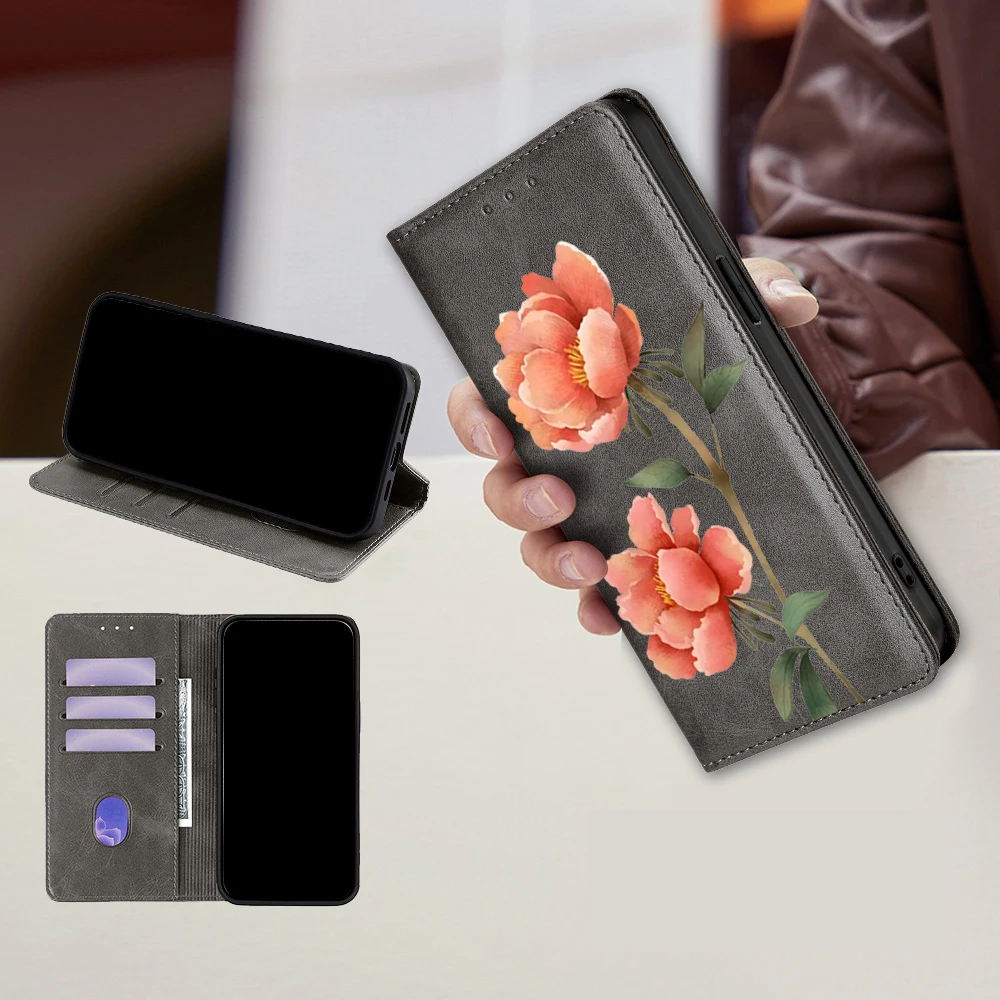 Elegant Flower Pattern Leather Flip Cover Phone Case