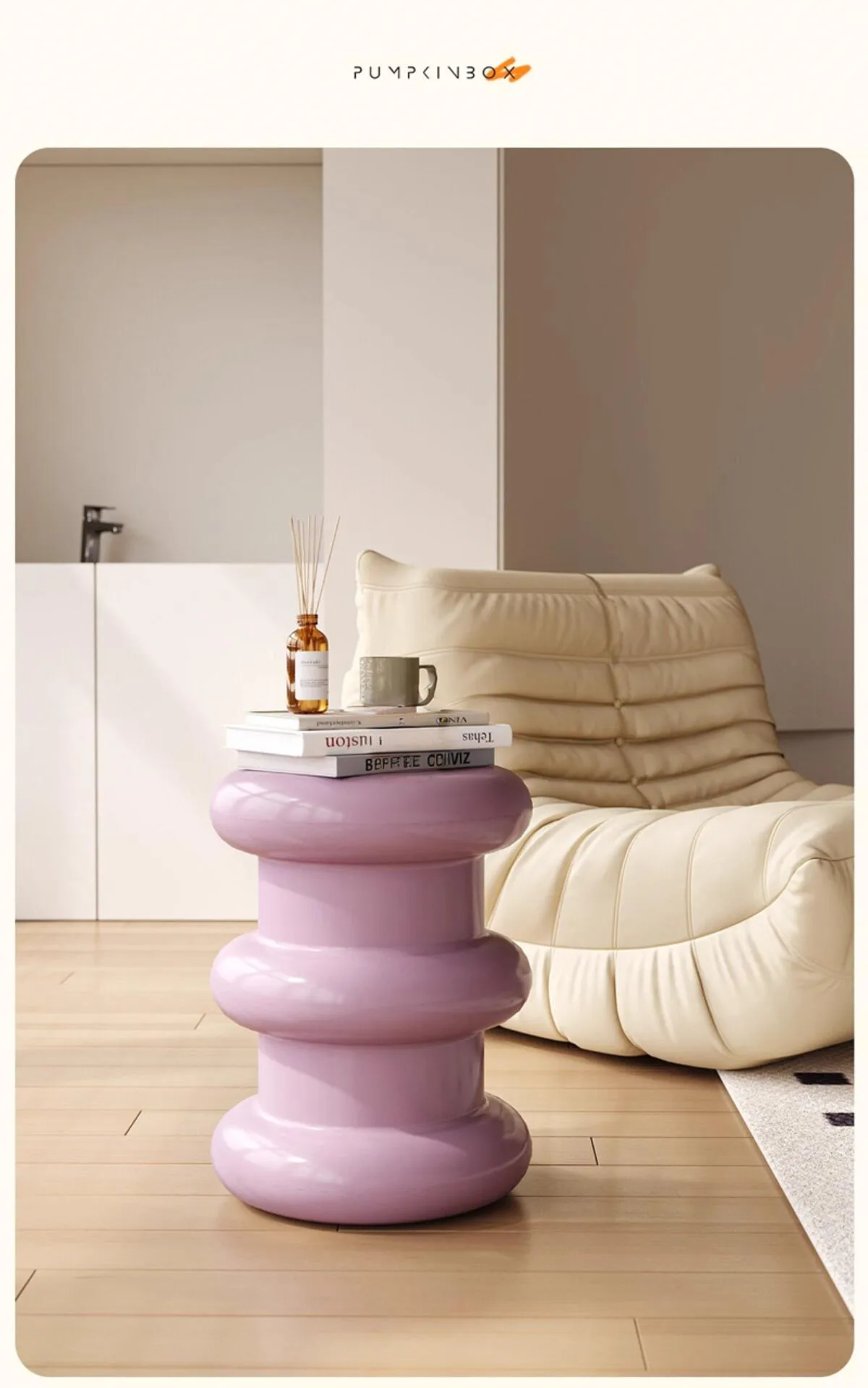 Creamy White Round Ottoman Stool with Retro Design, Multi-Functional Side Table Footrest Living Room Bedroom Entryway Home Decor