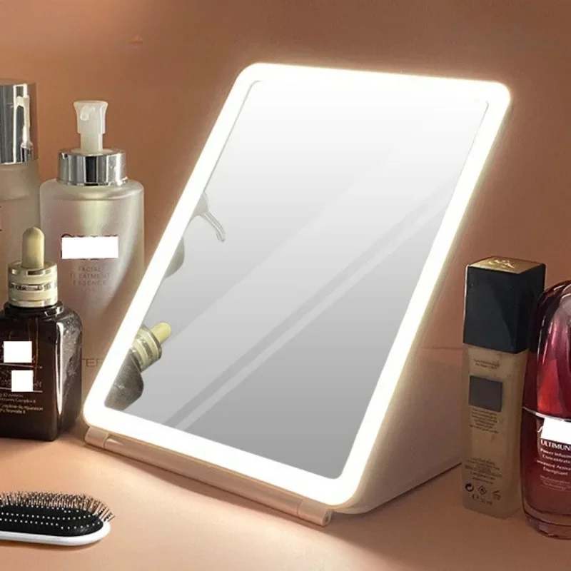 

Vanity Makeup Mirror Portable LED Lighted Travel Touch Screen Dimming 3colors Folding Cosmetic Travel Mirror Large Table Mirror