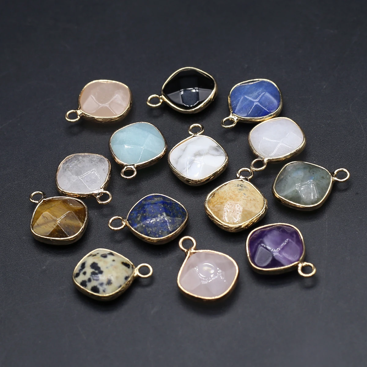 

12PCS Wholesale Random Color Natural Semi Precious Stone Random Color Square Connector Pendant Jewelry Making Accessories Gifts