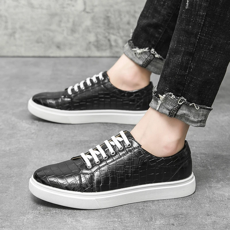 YRZL Men Casual PU Leather Skateblard Shoes Men Design Office Shoes Comfortable Lace Up Big Size Brown Leather Shoes for Men