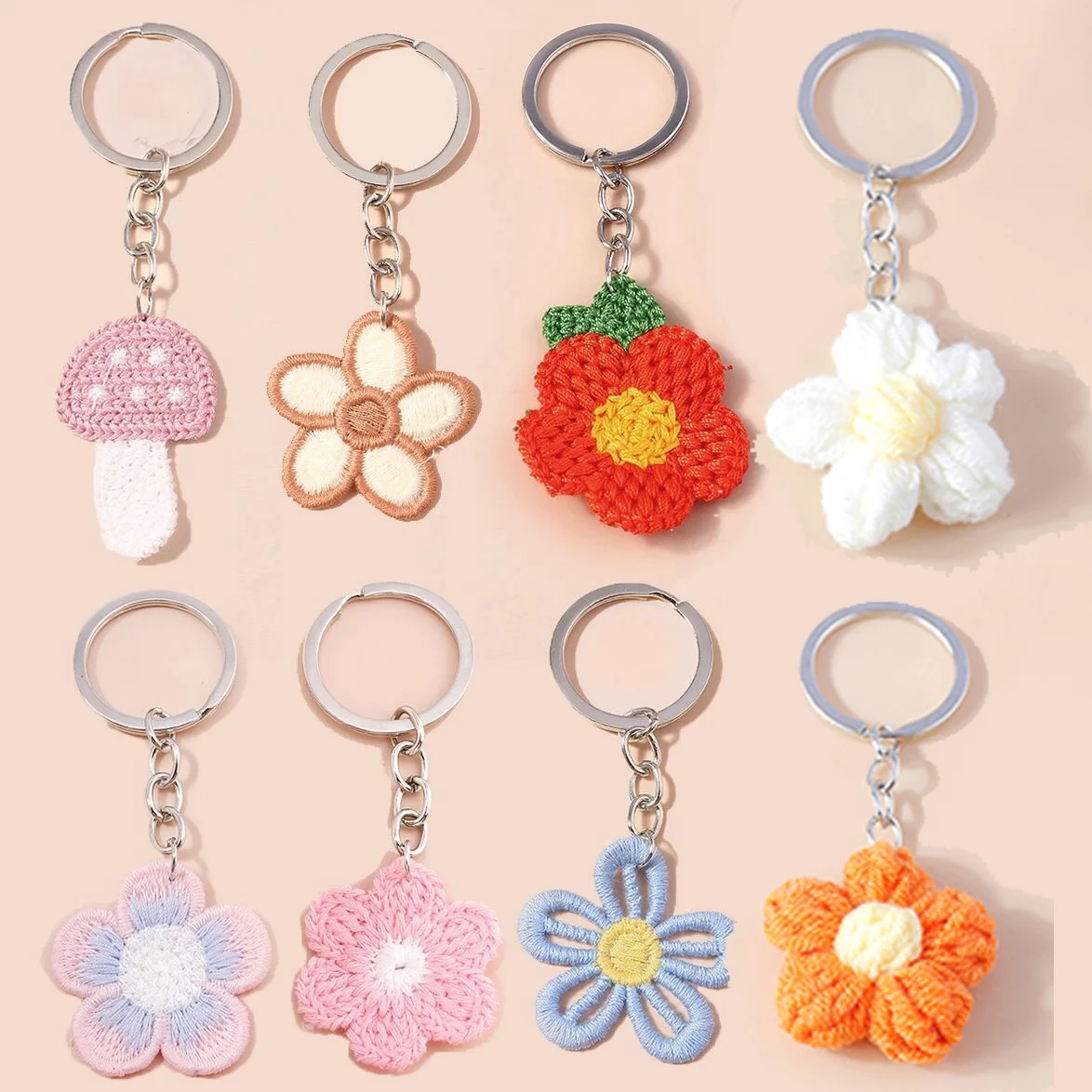 Handgefertigter gestrickter Schlüsselanhänger für Frauen und Mädchen, niedlicher gehäkelter Blumen-Schlüsselanhänger, Anhänger, Auto-Schlüsselanhänger, Handtaschenanhänger, Geschenke