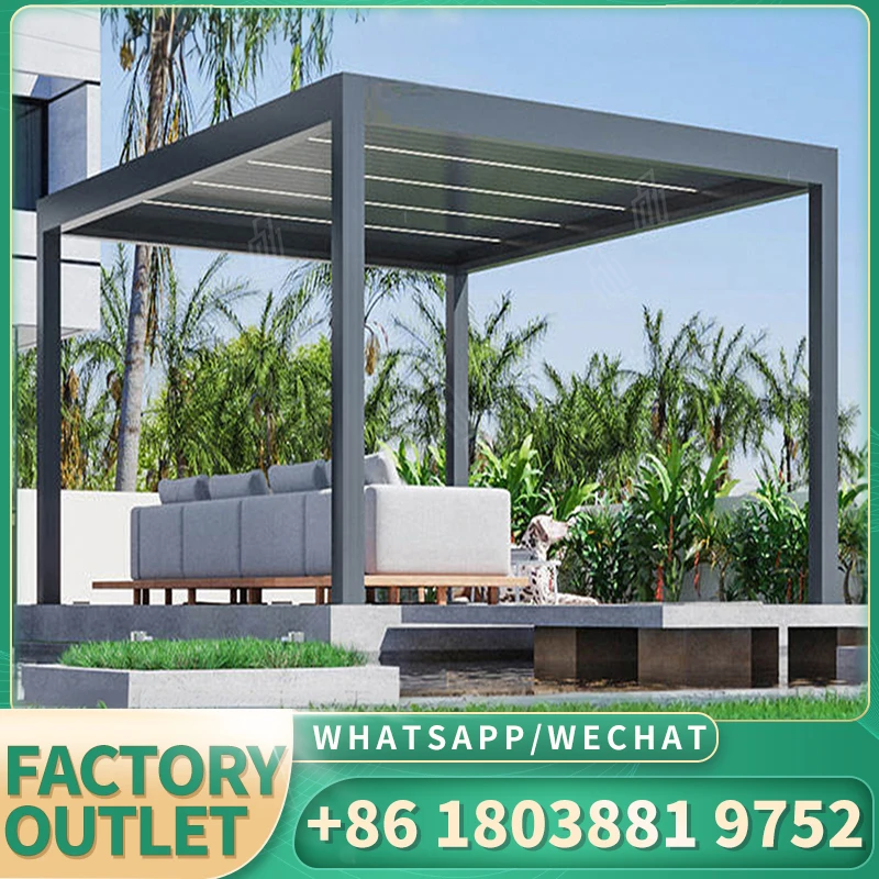 Garraf-pérgola eléctrica Para decoración De jardín, nuevo diseño, hoja giratoria Para techo De exterior, pérgolas De Madera Para jardín