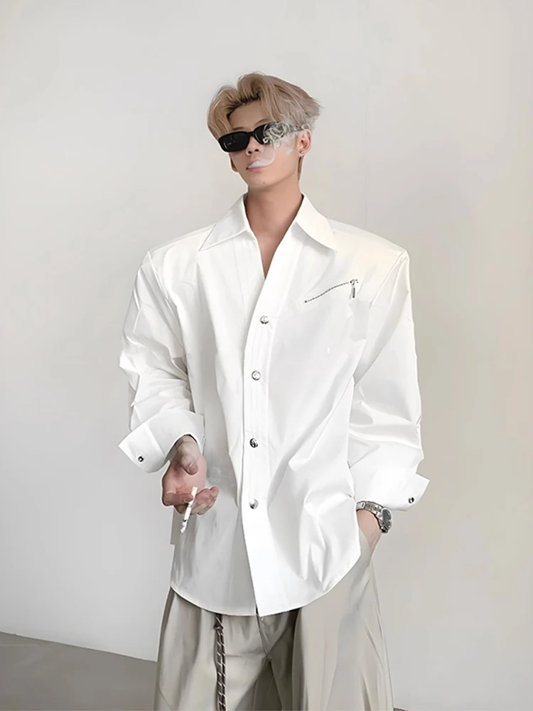 Cleanfit White oulder Pad irt Men's Autumn High-End Loose Design Stand Collar Slim Fit Casual Sle Long Sve irt