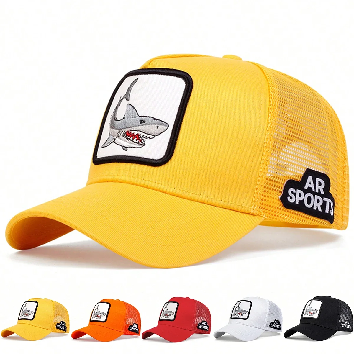 Unisex Baseballkappen mit Hai-Patch-Stickerei, Frühling/Sommer Outdoor Sonnenschutz-Hüte, Verstellbare Casual Trucker-Mützen
