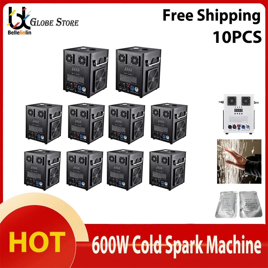 

No Tax 10Pcs Cold Spark Machine 600W Firework Machine DJ Remote Cold Fireworks Fountain Stage Spark Machine For Wedding