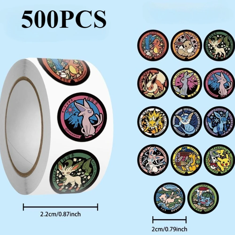 500/1000PCS Pokemon Pikachu Roll Stickers Cartoon Scrapbook Phone Gift Living Waterproof Coffee Phone Stationery Luggage Decals