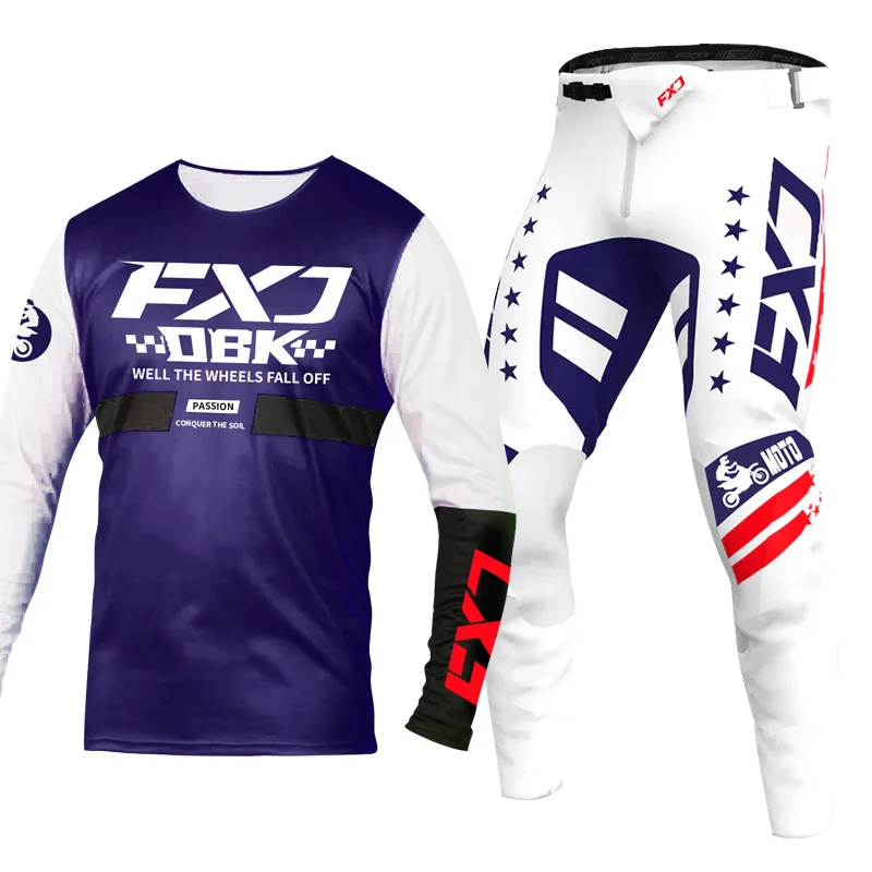 2026 FXJ 모토크로스 기어 세트 화이트 엔듀로 여성용 남성용 크로스 레이싱 슈트 오프로드 이름 번호 맞춤 제작 저지 팬츠