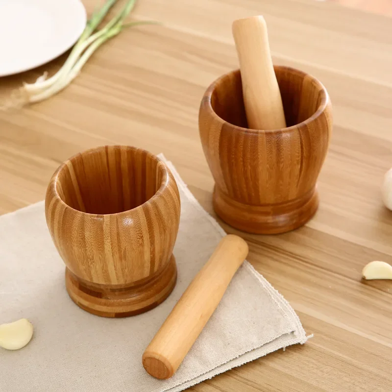 Natural Bamboo Garlic Pestle Kitchen Manual Garlic Puree Grinder Household Spice Mixing And Grinding Tool Pestle Jar Wholesale