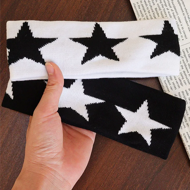 Five-Pointed Star Knitted Wide Headband: Trendy for Women, Kawaii Aesthetic Hairband Style, Daily Office Party Holiday Gift