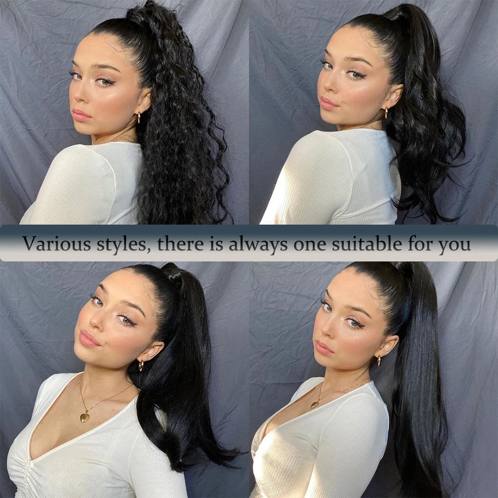 MERISIHAIR Synthetic Long Straight Wrap Around Clip In Ponytail Hair Extension Heat Reistan Pony Tail Fake Hair