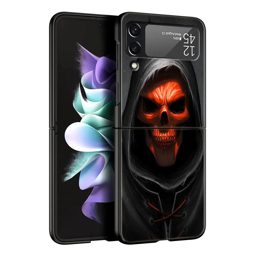 Black Grim Reaper Skull Skeleton Protective Folding Phone Case