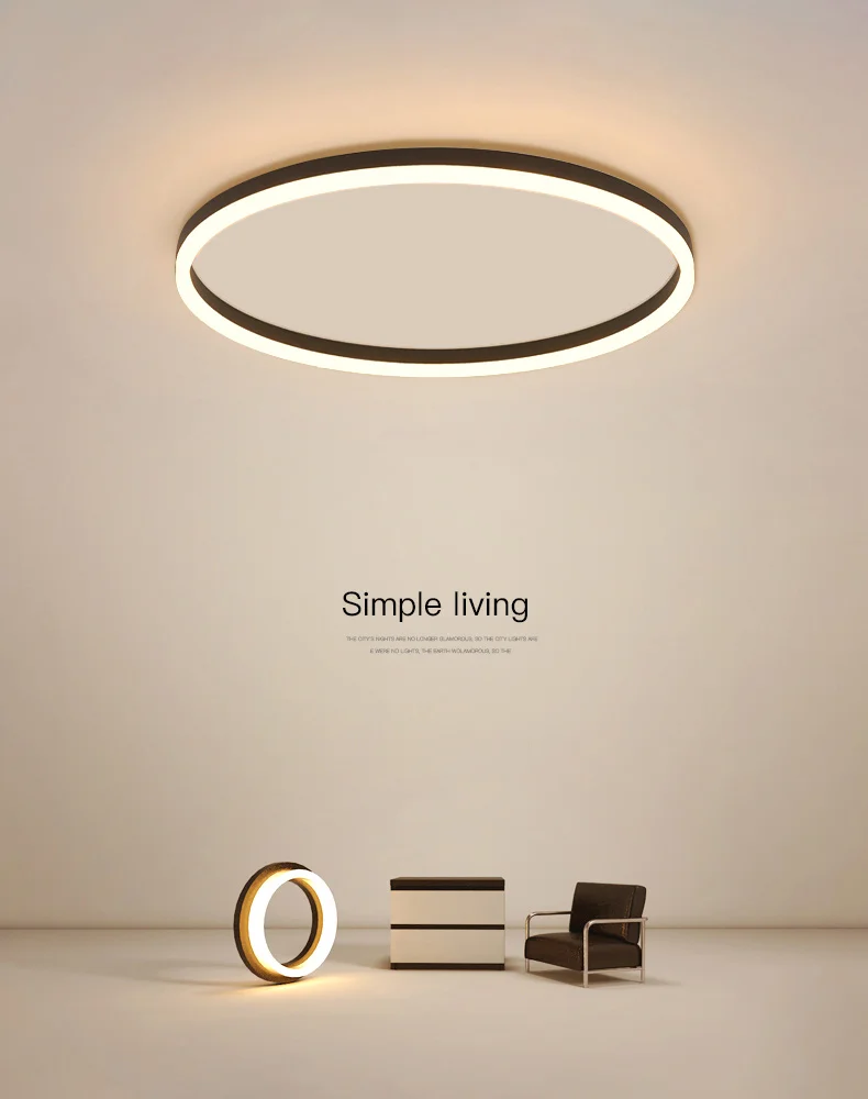 Plafonnier LED circulaire au design minimaliste, éclairage d'intérieur, luminaire décoratif de plafond, idéal pour une chambre à coucher, un restaurant ou une famille