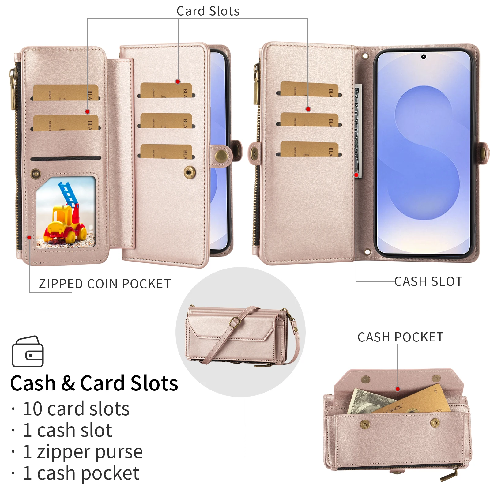 Stylish Wallet-Style Crossbody Phone Case with Multiple Card Slots and Coin Pocket in Faux Leather