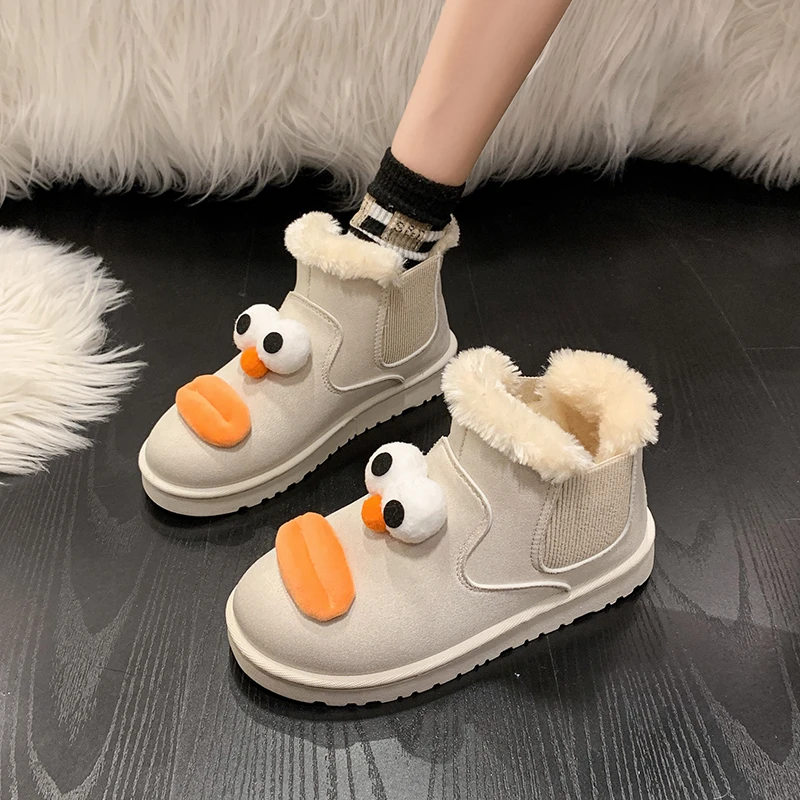 

Плюшевые теплые зимние женские сапоги, новинка 2023, милые зимние сапоги с забавным мультяшным рисунком животных для девочек, нескользящая повседневная женская обувь на толстой подошве