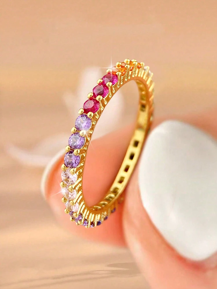 925er Sterlingsilber, modische Einfachheit, bunter Zirkon-Ring für Frauen, Verlobung, Hochzeit, luxuriös, hochwertiger edler Schmuck – Detail 1