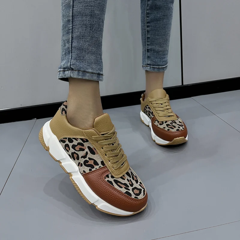 

Women 2023 Round Toe Low-top Leopard Wedge Shoes Women's Size 43 Lace Up Casual Sports Shoes
