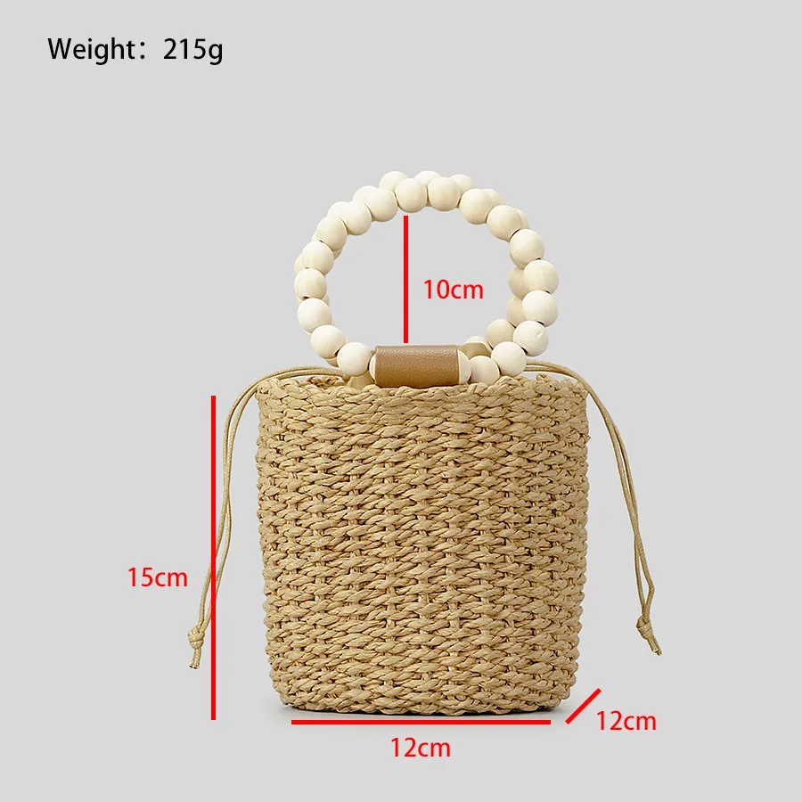 Sac à main tissé en paille pour femmes, fourre-tout de plage, en perles de bois, à la mode, pour les vacances, sacoche, nouvelle collection 2024, E27