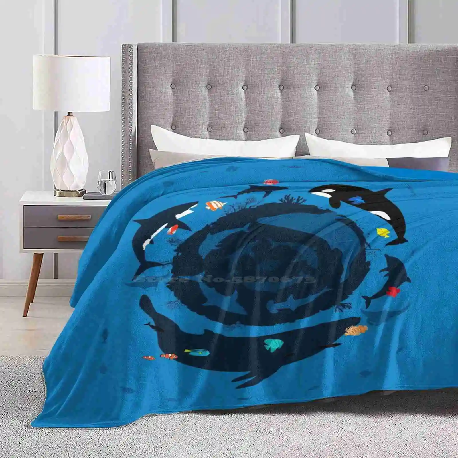 Ocean 360 Nuova Vendita Stampa Personalizzata Flanella Morbida Coperta Ocean Shark Killer Whale Fish Clown Tropical Fishes