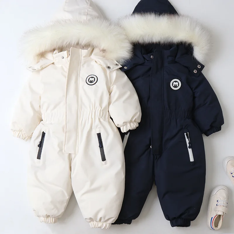 Barboteuse De Ski Enfant Une Pièce Hiver Chaud Anti-Vent - Combinaison Neige Garçon Fille Avec Capuche