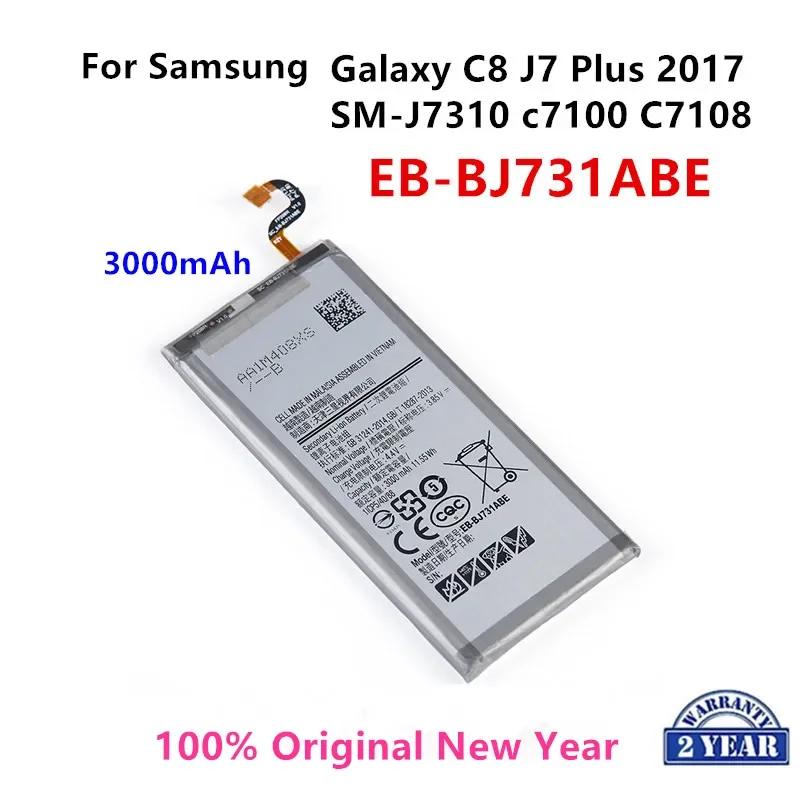 

Оригинальный телефон, 100% мАч, аккумулятор для Samsung Galaxy C8 J7 Plus 3000, EB-BJ731ABE C7100 C7108, аккумуляторы для телефонов