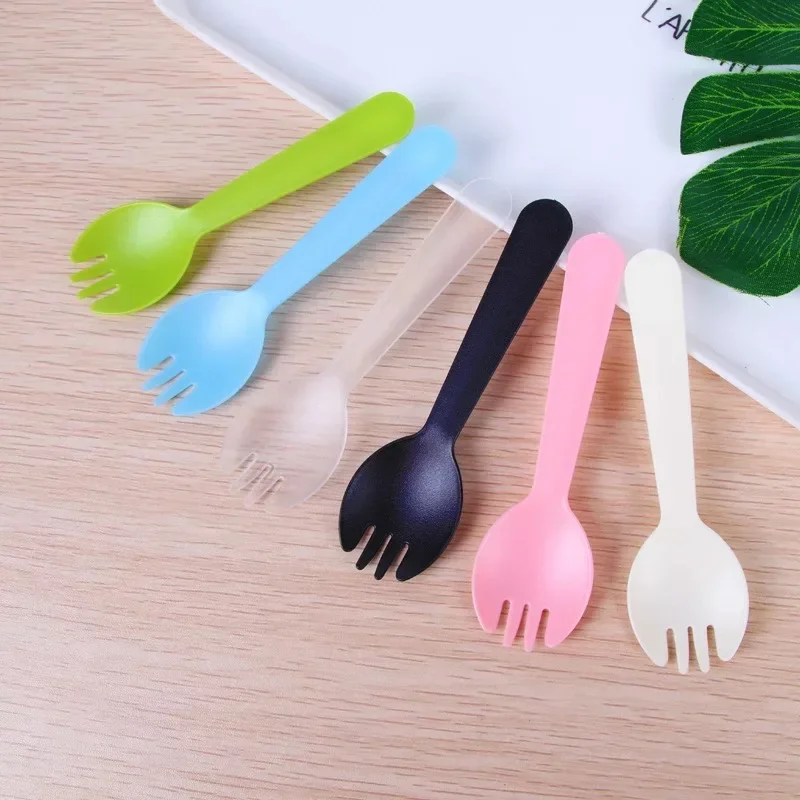 50pcs/pack Colored Plastic Disposable Spoons Ice Cream Dessert fork Birthday Party Mini Flatware Cutlery disposable dessert spoons