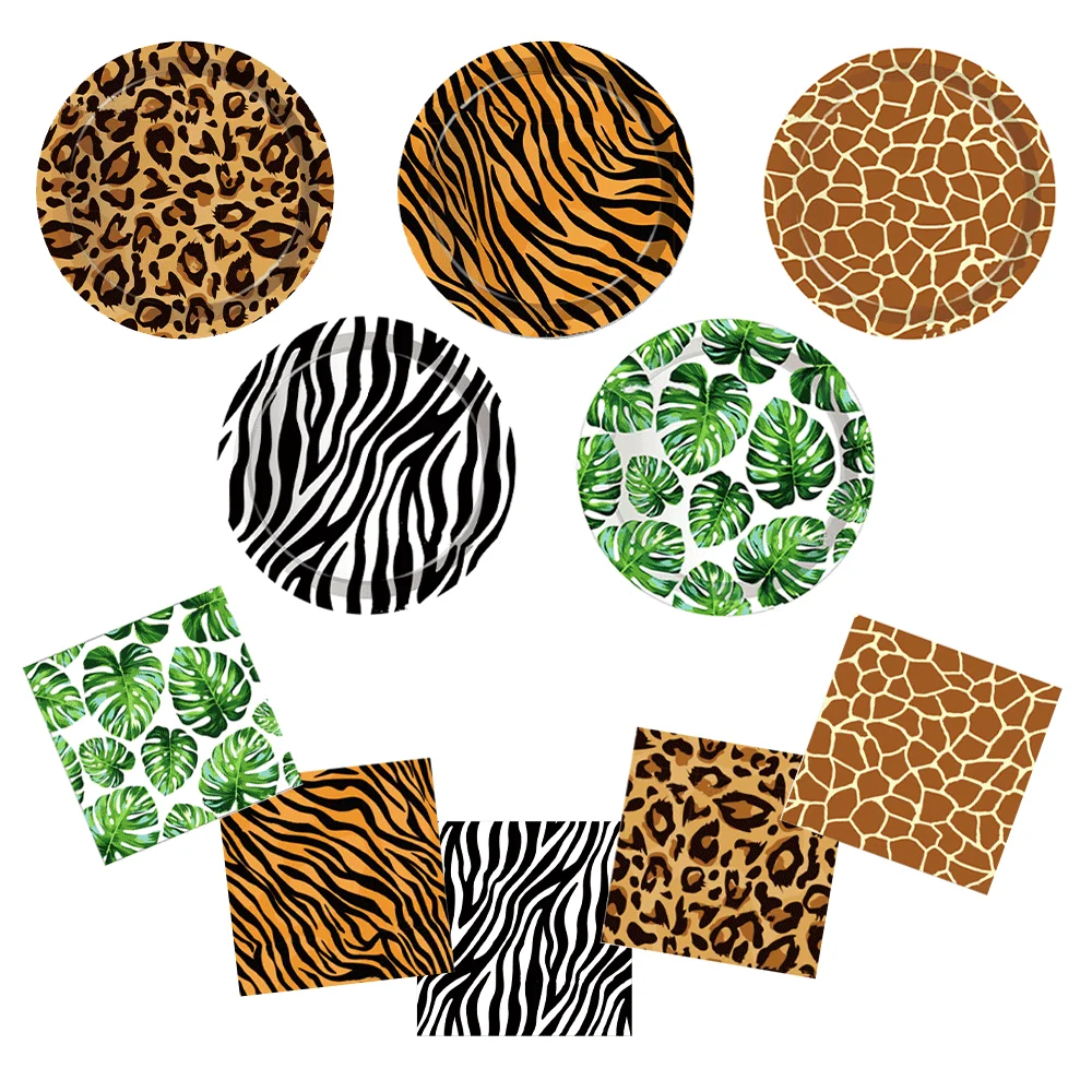Dschungel-Thema Safari Tier-Print Geschirr Ballon Monstera-Blatt Tiger Zebra Giraffe Leopard Party-Dekorationen Geburtstags-Zubehör – Detail 2