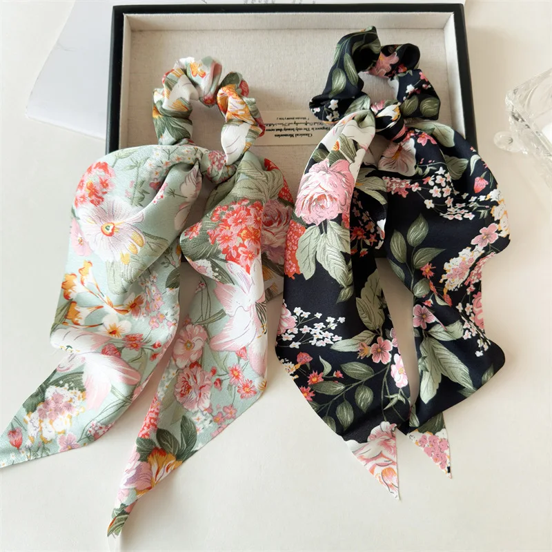 2025 neue Blume Bogen Haarband Scrunchies Vintage Satin Pferdeschwanz Große Haarbänder Gummibänder Stirnbänder Frauen Haar Zubehör – Detail 8