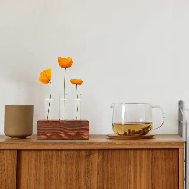 Növényüveg -Kémcső - Terrariumok Váza Faállványban | Virágcserépek Hidroponikus Növényekhez Asztali Dekoráció Kese Csőállomás 3 - Image 2