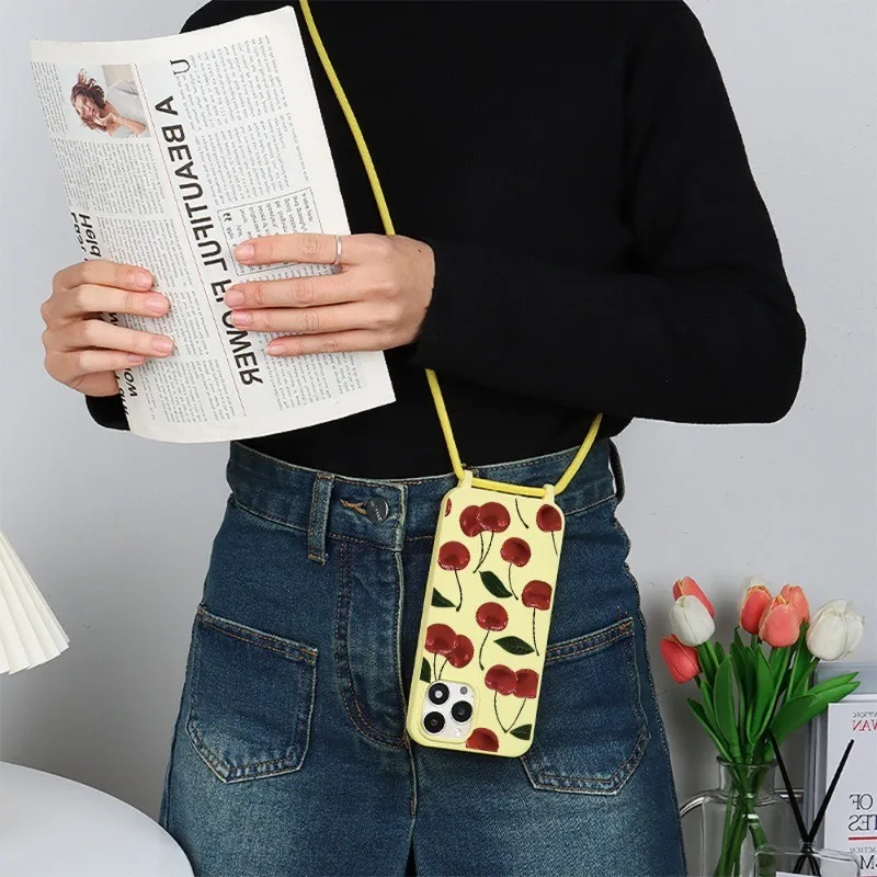 Red Cherry Soft Shockproof Phone Case with Strap
