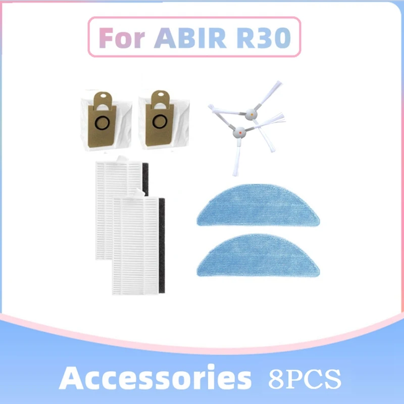 

8PCS Spare Parts For ABIR R30 Robot Vacuum Cleaner Main Side Brush Hepa Filter Mop Cloth Dust Bag