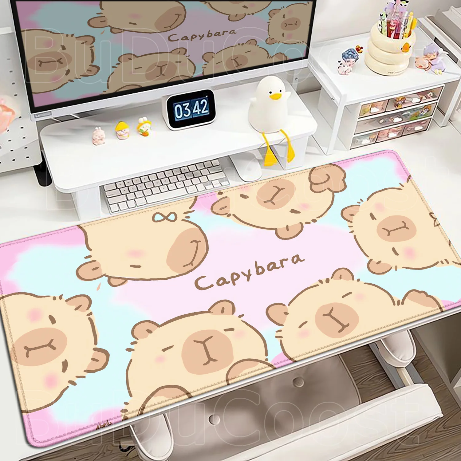 Large Cute Capybara Cartoon Mouse Pad - Non-Slip Rubber Office Decor Kawaii Anime Desk Mat Rug