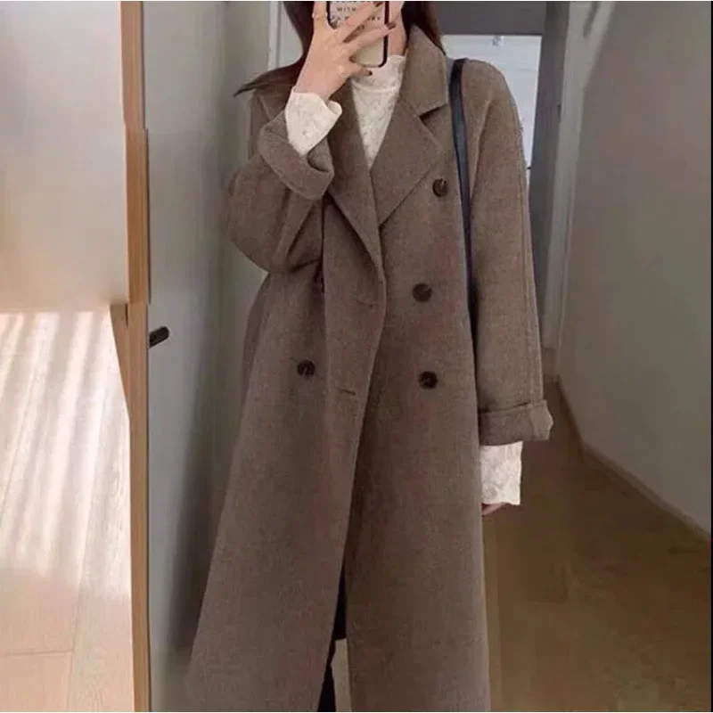 Classic Double-Breasted Woolen Coat Medium-Length Women's Outerwear Autumn Winter New Style Cross-Border Fashion Brand
