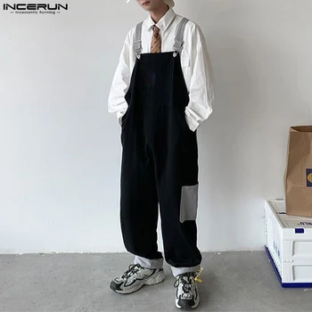 INCERUN 2020 새로운 한국 스타일 새로운 남성 모든 경기 대비 컬러 Rompers 캐주얼 스트리트 웨어 패치 워크 민소매 점프 슈트 S-5XL