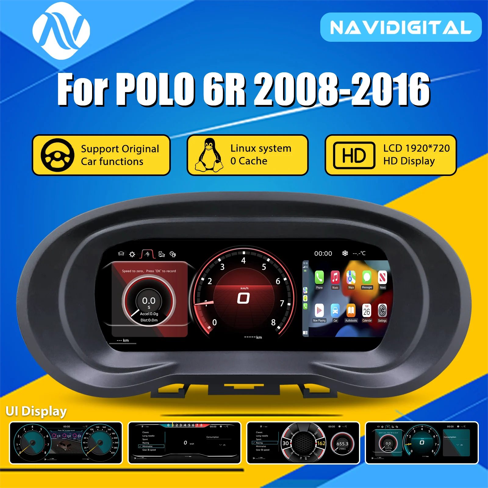 Panel de Instrumentos Digital para VW Polo Vento, Posterior al Amarok, Años 2010-2025, Cabina Virtual, Velocímetro 1