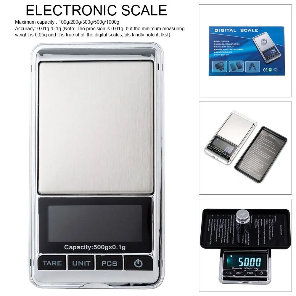 100g~500g/0.01g High Precision Portable Digital Electronic Scale Jewelry Scale Weight Balance LCD Display Carat
