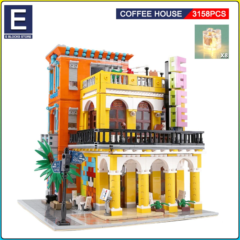 

Creative Expert Coffee House Parlor Modular City Architecture Building Blocks Bricks Model Street View Sets Kids Toys Boys Gifts