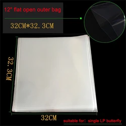 Premium Vinyl Record Protective Sleeves - Self-Adhesive 12 OPP Gel Covers, 50 Pack (Flat open)