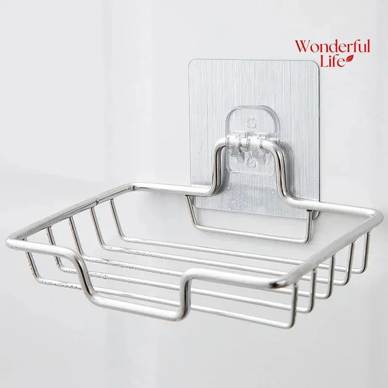 Bathroom Soap Holder 1Pcs Wall Mounted Stainless Steel Self Adhesive Rack Dish